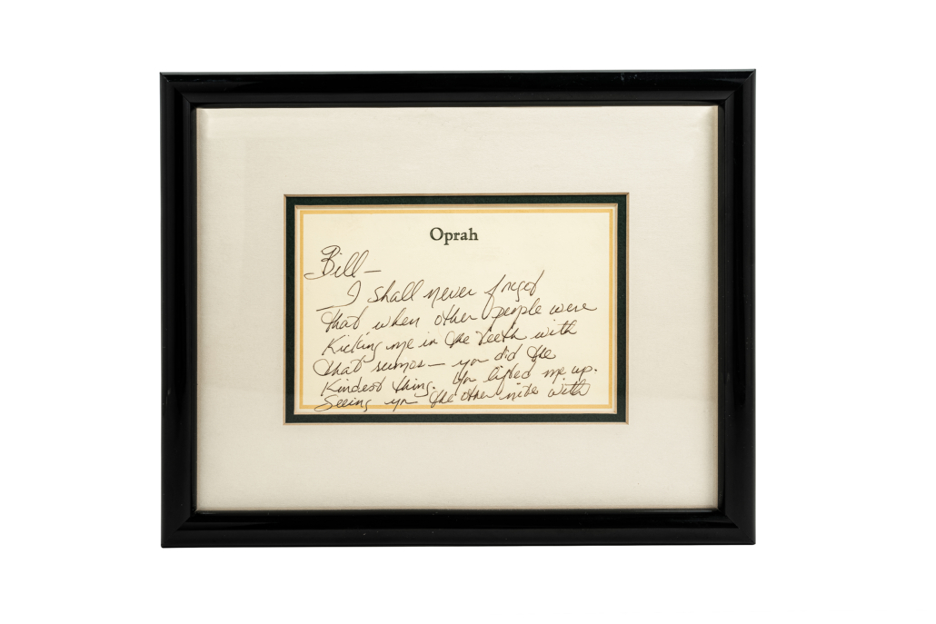 Handwritten note Oprah Winfrey wrote to Bill Zwecker, est. $200-$300
