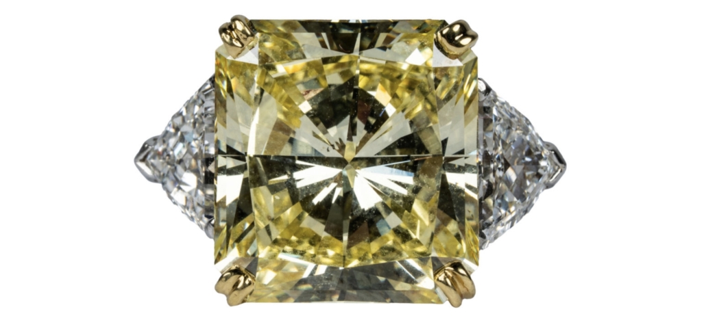 Platinum and fancy yellow diamond ring, est. $60,000-$80,000