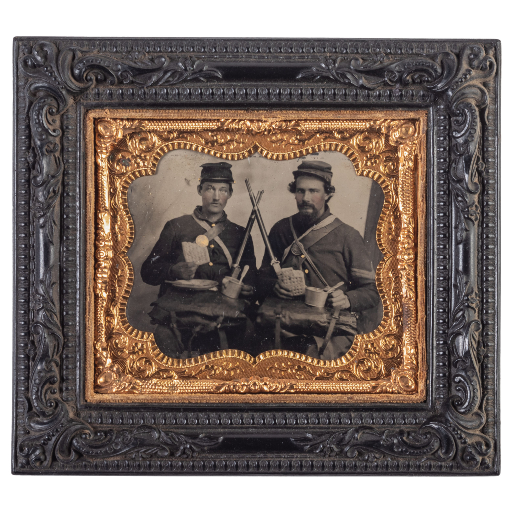 Sixth plate tintype taken in the field depicting Union soldiers from Ohio during the Civil War, $25,000