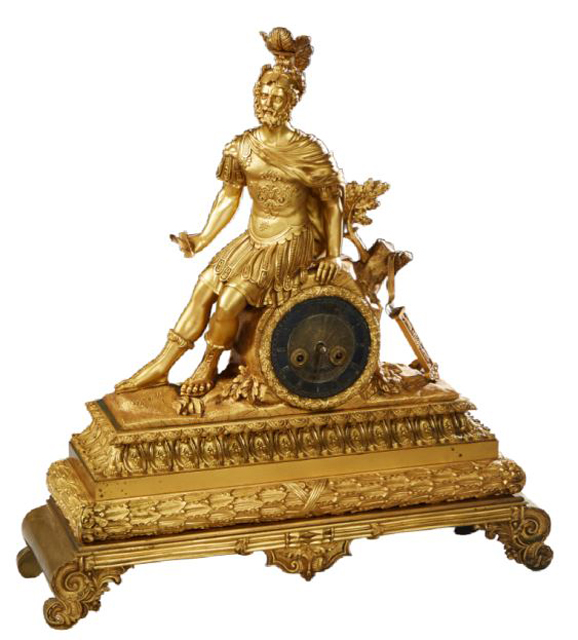 Continental gilt bronze figural mantel clock, est. $800-$1,200
