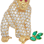 Oscar Heyman diamond, ruby and emerald baby gorilla brooch, est. $10,000-$15,000