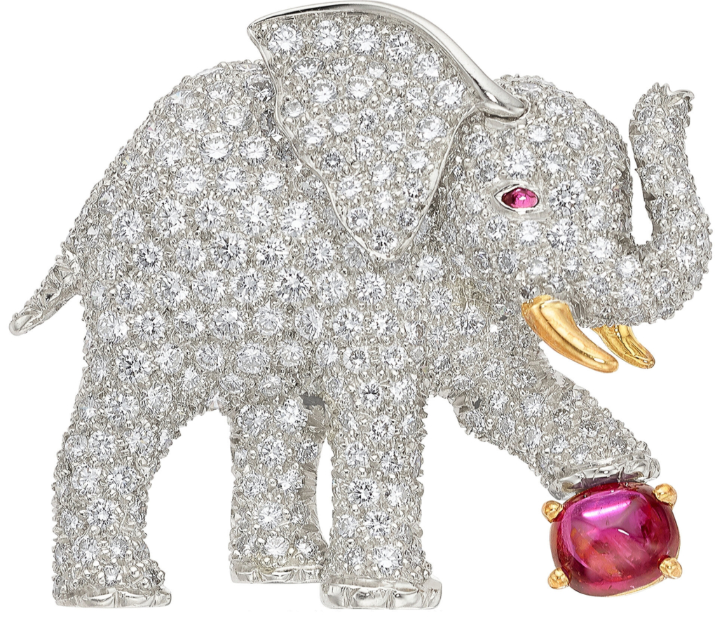 Oscar Heyman ruby and diamond elephant brooch, est. $15,000-$20,000