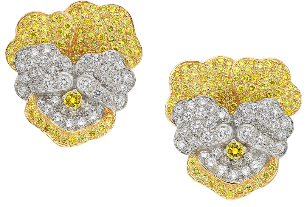 Oscar Heyman 18K gold, platinum and diamond pansy earrings, est. $7,000-$10,000