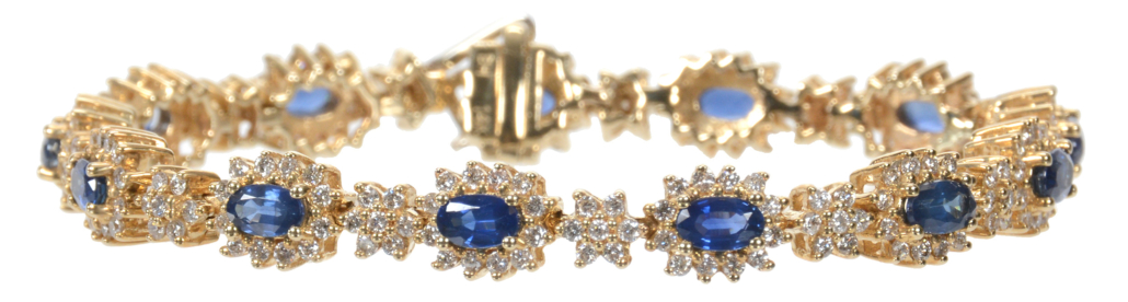 14K yellow gold, sapphire and diamond bracelet, est. $4,000-$6,000