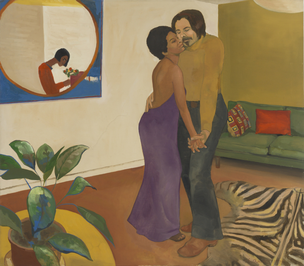 ‘Sandy and Her Husband,’ 1973, by Emma Amos. Oil on canvas. Cleveland Museum of Art, John L. Severance Fund.