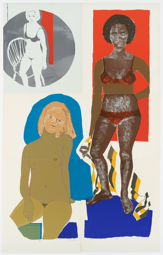 ‘3 Ladies,’ 1970, by Emma Amos. Color etching, printed relief, and screenprint. Purchased with the John D. McIlhenny Fund, 2019. Image courtesy Philadelphia Museum of Art, 2021.