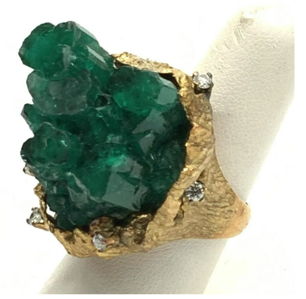 Ronay synthetic emerald and diamond ring in 14K gold, est. $400-$1,000