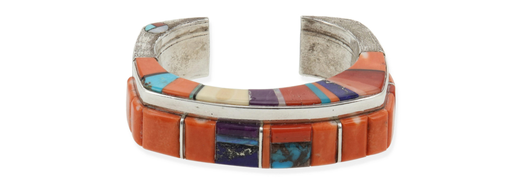 Mosaic inlay cuff by Wes Willie, est. $1,200-$1,800