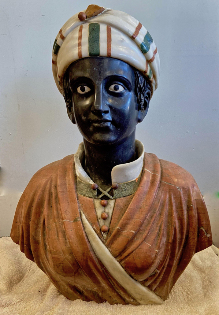Polychrome marble bust depicting a Nubian man, est. $1,000-$3,000