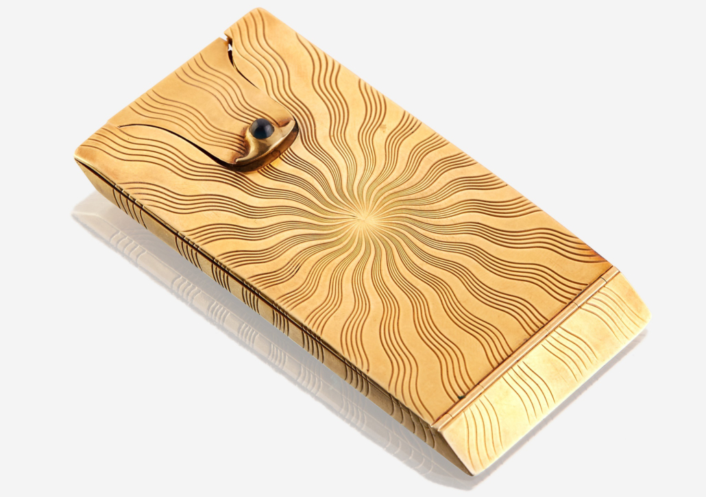 Cartier 18K gold and sapphire card case, est. $3,000-$5,000