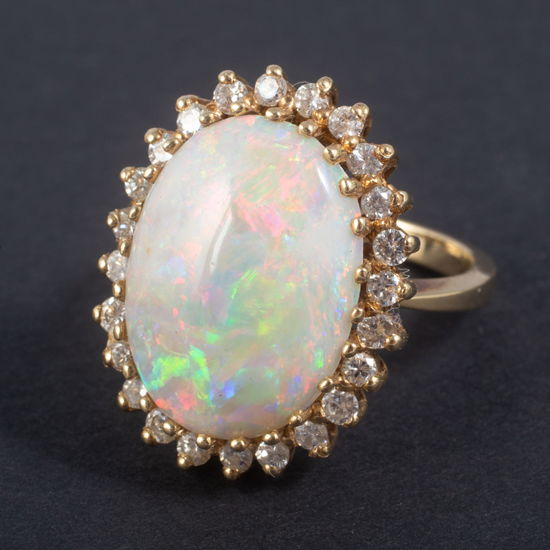 14K yellow gold opal and diamond dinner ring, est. $400-$600