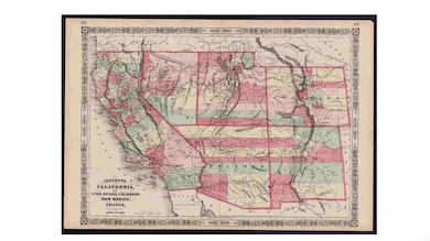 1864 map of the Great Western states by Johnson and Ward, est. $285-$350