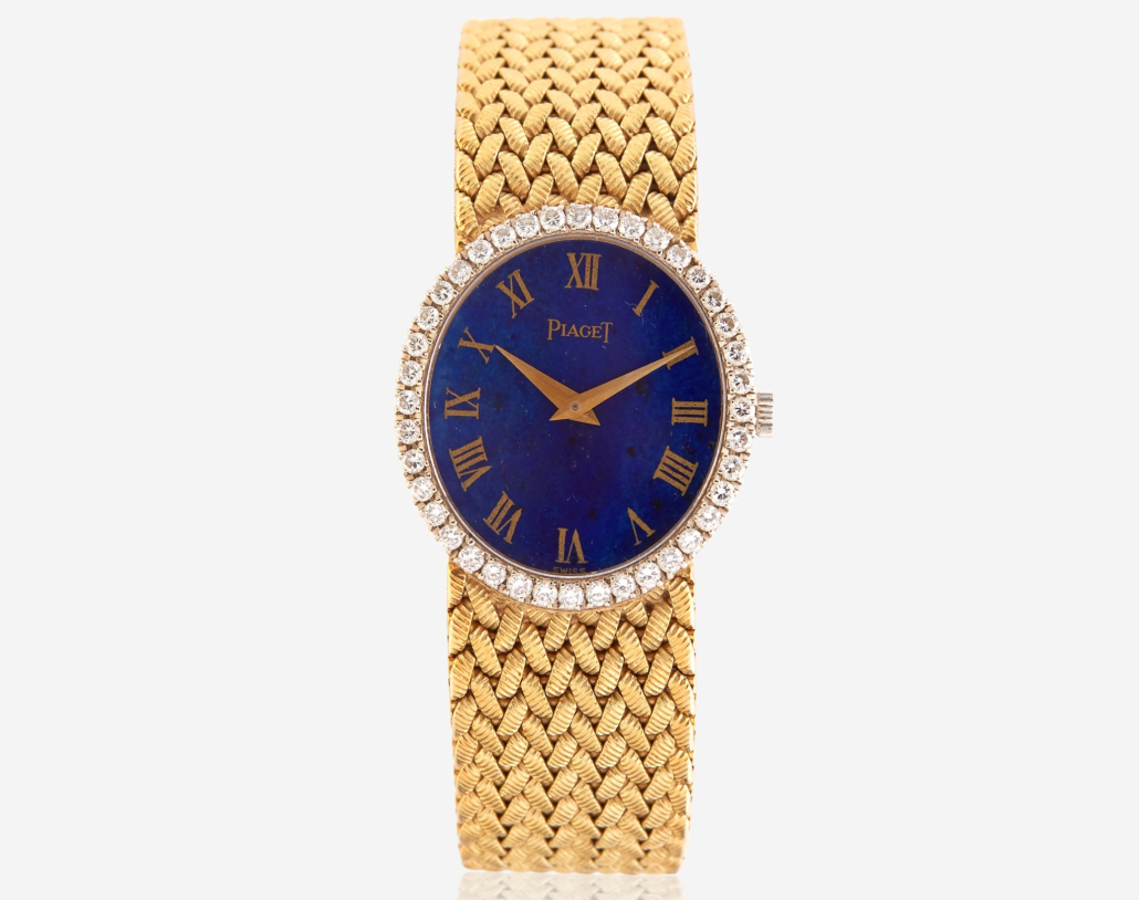 Piaget 18K gold, lapis lazuli and diamond bracelet wristwatch, est. $6,000-$8,000