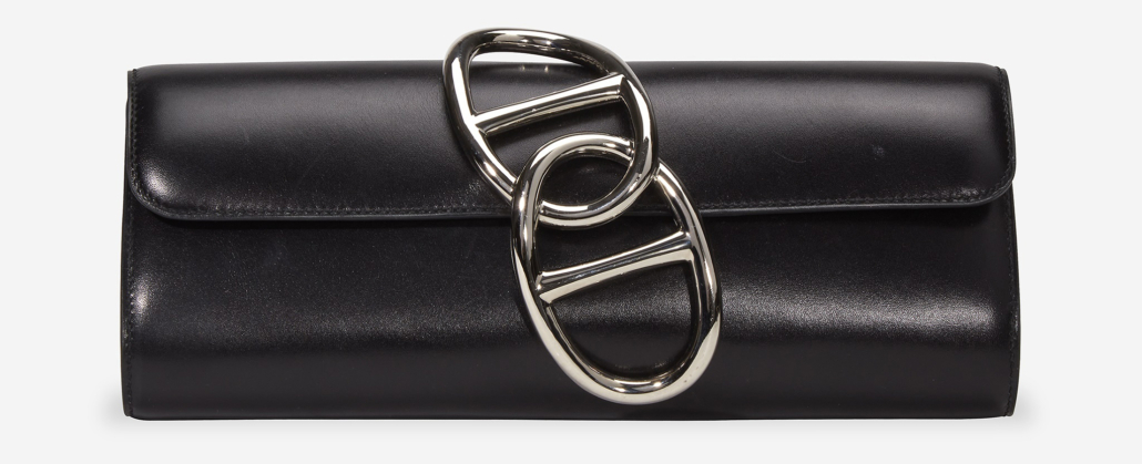 Hermes black calf leather clutch with palladium hardware, est. $3,000-$5,000