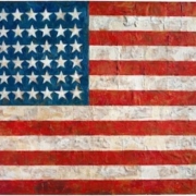 ‘Flag,’ 1954-55, by Jasper Johns. Encaustic, oil, and collage on fabric mounted on wood (3 panels), 41.25 X 60.75 in. (104.8 x 154.3 cm). The Museum of Modern Art, New York, NY; Gift of Philip Johnson in honor of Alfred H. Barr, Jr. © Jasper Johns / Licensed by VAGA at Artists Rights Society (ARS), New York, NY.