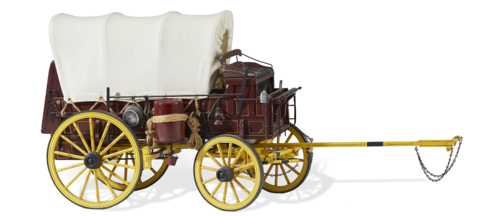 Functional covered wagon miniature model by Dale Ford, $6,875