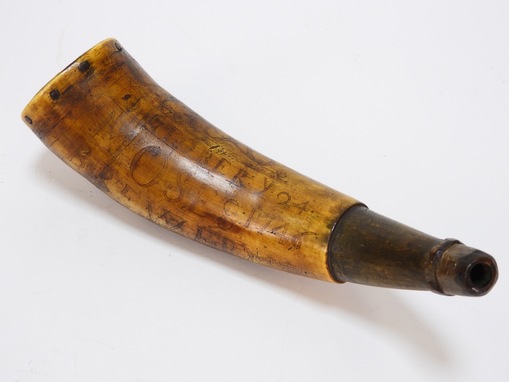 Circa-1746 powder horn identified to Moses Brewer, $22,140