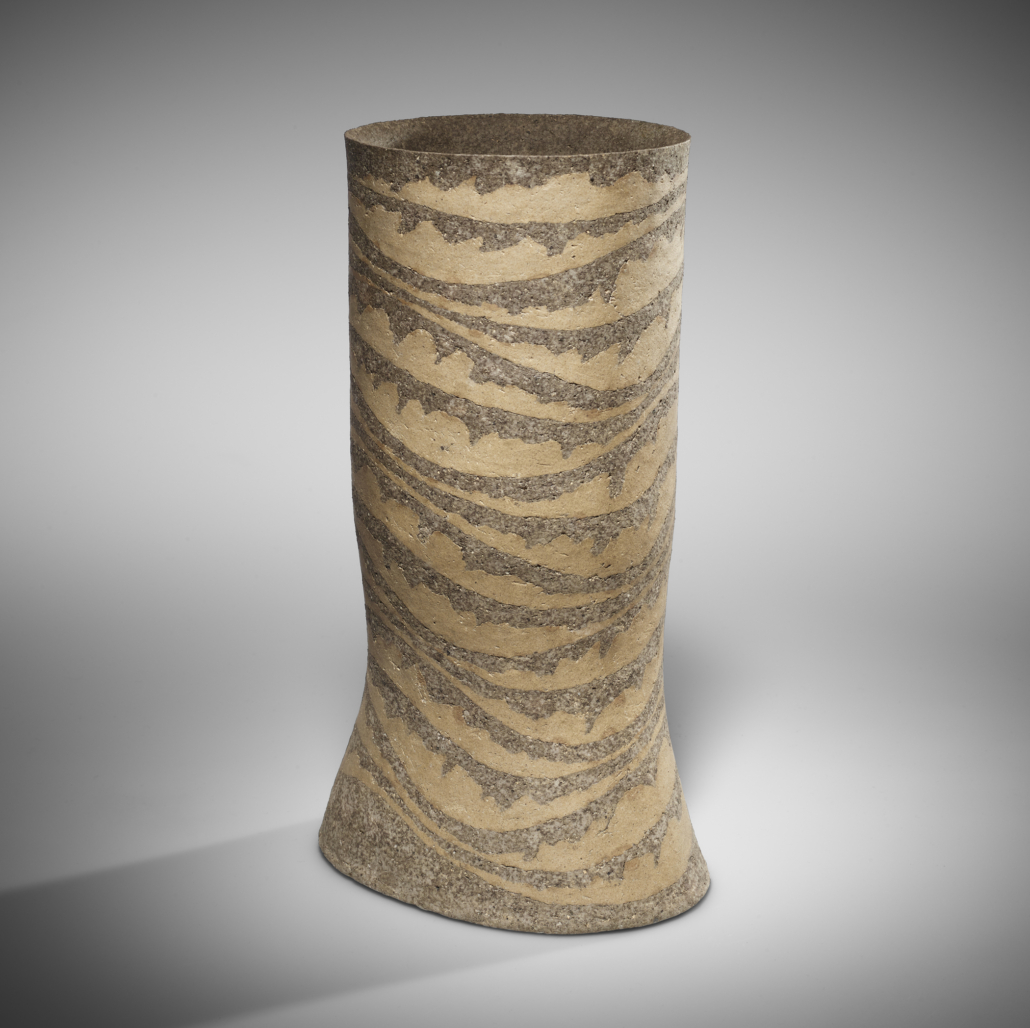 Kamoda Shoji, Vessel, 1972. Glazed stoneware with marbleized decoration. 12 ½ in by 7 ¼ in by 5 ¼ in. Photo credit: Collection of Joan B. Mirviss and Robert J. Levine