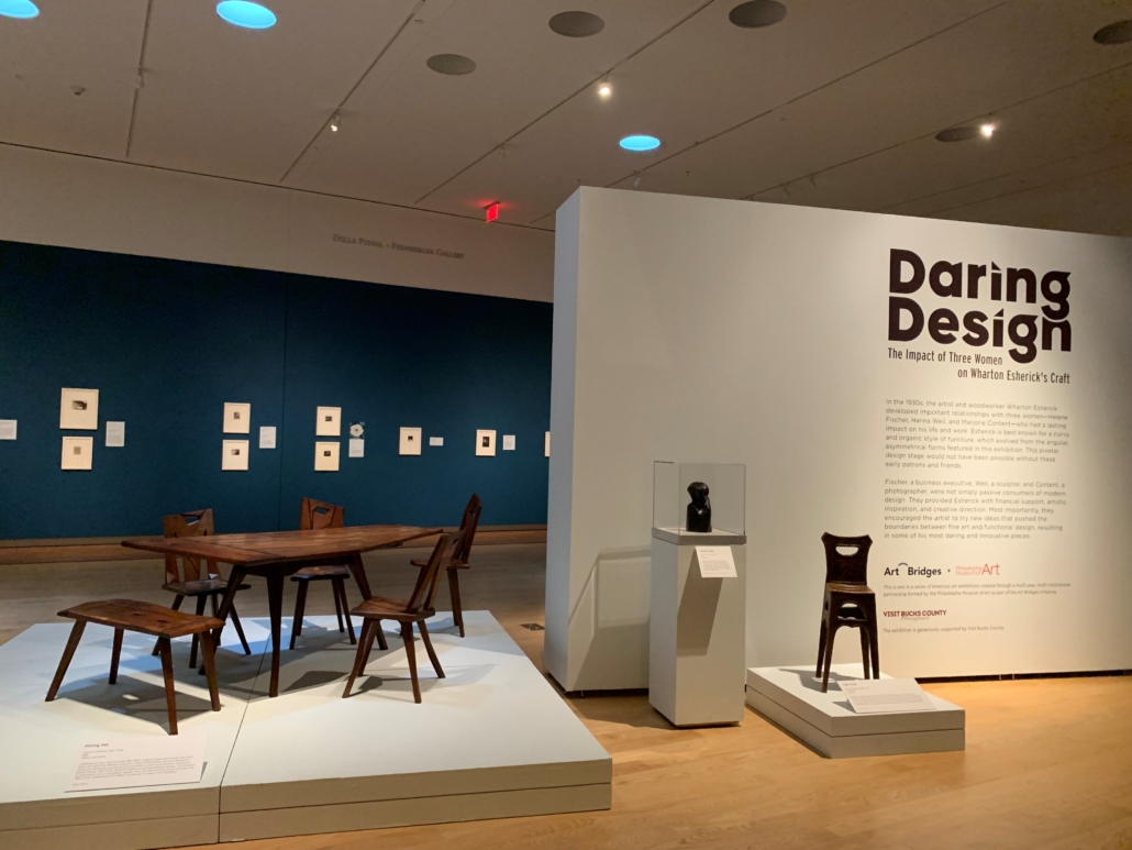 Installation view of Daring Design: The Impact of Three Women on Wharton Esherick’s Craft, on show at the James A. Michener Museum through February 6, 2022.