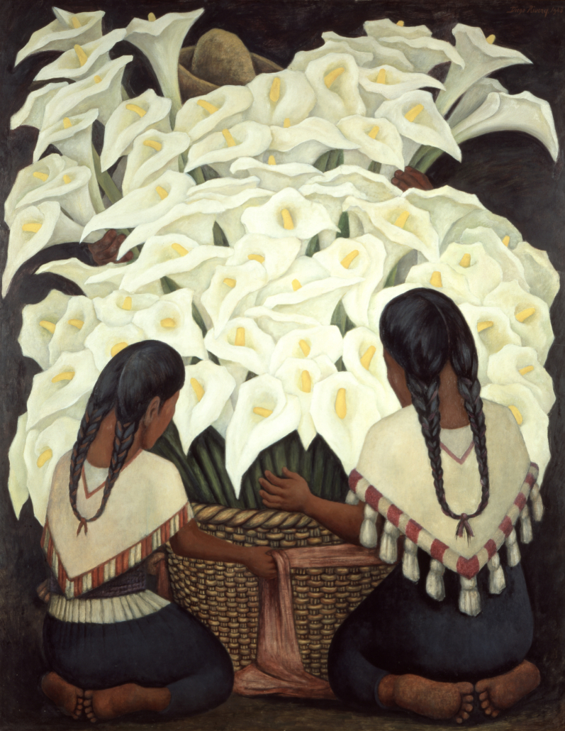 Diego Rivera (Mexican, 1886-1957), ‘Calla Lily Vendor,’ 1943. Oil on masonite, 59 1/16in by 47 ¼in (150cm by 120cm). The Jacques and Natasha Gelman Collection of 20th Century Mexican Art and the Vergel Foundation. © 2021 Banco de México Diego Rivera Frida Kahlo Museums Trust, Mexico, D.F. / Artists Rights Society (ARS), New York