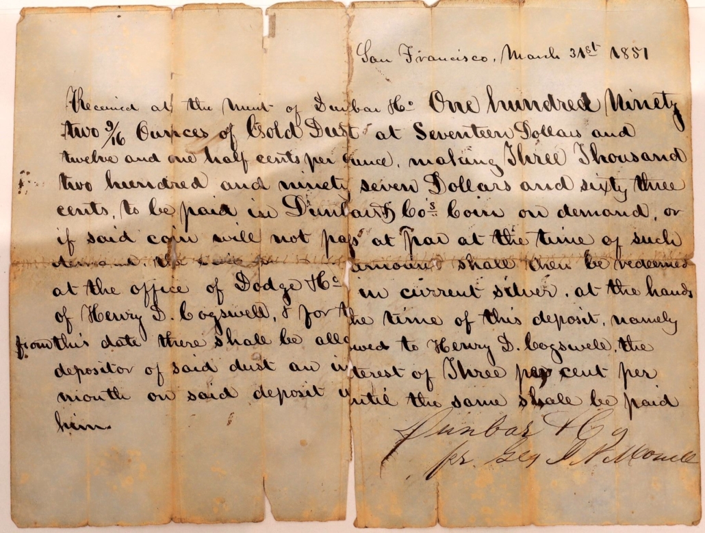 Historic 1851 letter signed by Dunbar & Co., est. $3,000-$7,000