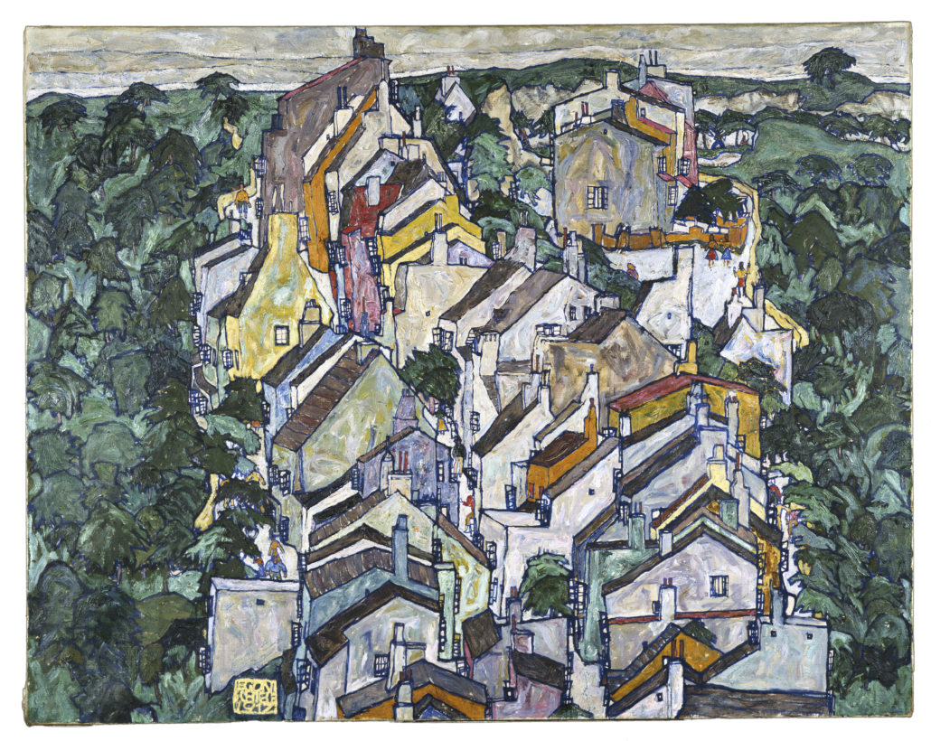 Egon Schiele (1890–1918), ‘Town among the Greenery (The Old City III),’ 1917, oil on canvas. Neue Galerie New York, in memory of Otto and Marguerite Manley, given as a bequest from the Estate of Marguerite Manley. Photo: Hulya Kolabas for Neue Galerie New York