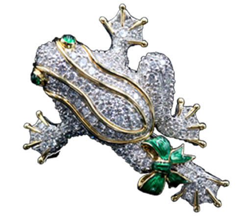Platinum, gold and diamond frog brooch, attributed to Donald Chaflin for Tiffany & Co., est. $5,000-$8,000
