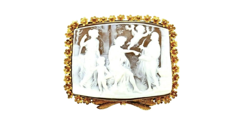 Circa-1900-1910 cameo brooch with carved Greek mythology motif, est. $3,000-$3,500
