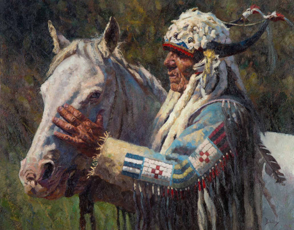 ‘The Healer,’ a painting by Brandon Bailey. In November 2021, the 37-year-old artist from Scottsbluff, Nebraska earned membership in the highly selective artists’ group, the Cowboy Artists of America (CA). Image courtesy of Brandon Bailey