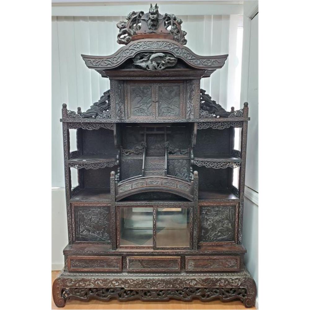 Circa-1880s Japanese carved wood etagere / cabinet, est. $3,000-$4,000