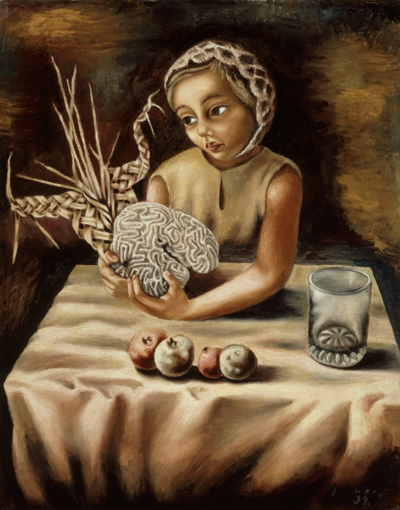 Juan Soriano (Mexican, 1920-2006) ‘Girl with Still Life,’ 1939. Oil on canvas, 32in by 24 5/8in (81.3cm by 62.5cm). The Jacques and Natasha Gelman Collection of 20th Century Mexican Art and the Vergel Foundation. © 2021 Fundacion Juan Soriano y Marek Keller A.C.