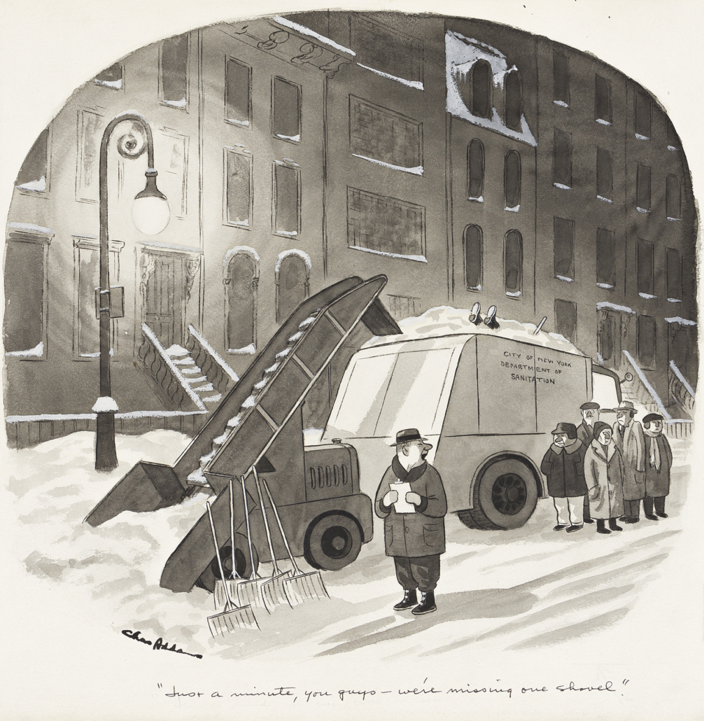 Charles Addams, ‘Just a minute, you guys – we’re missing one shovel,’ 1955 cartoon for The New Yorker, est. $8,000-$10,000