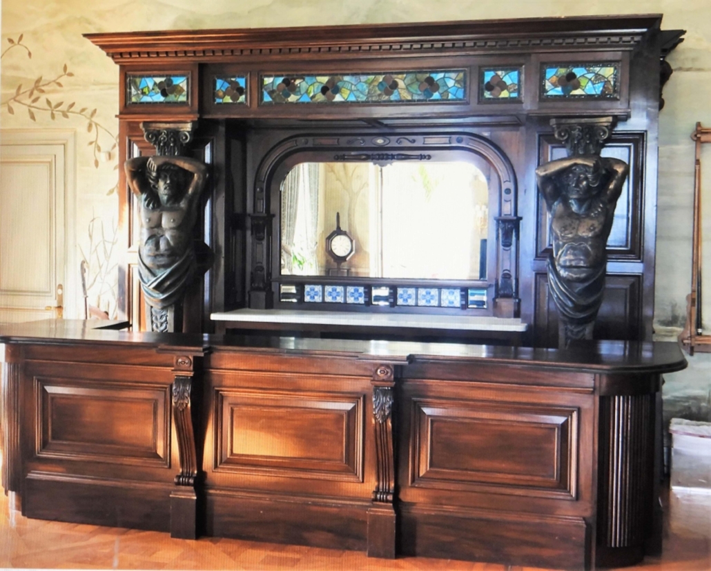 Carved mahogany, stained glass and bronze bar from a Newport, R.I. mansion, est. $20,000-$40,000