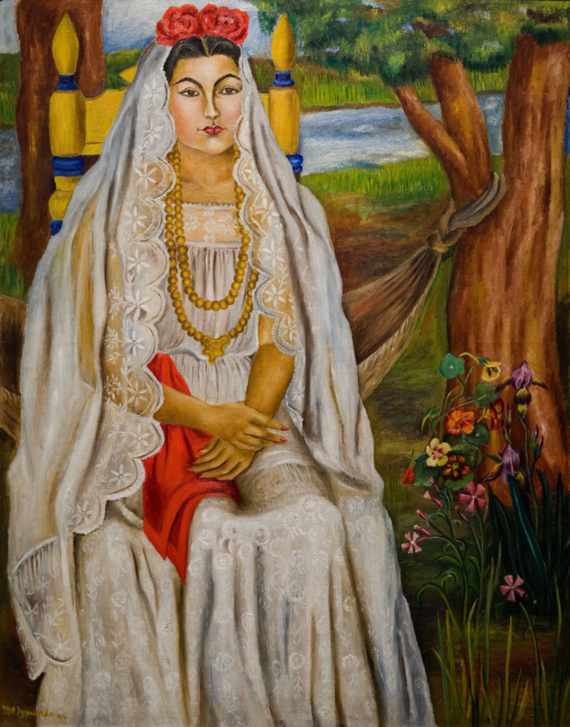 Maria Izquierdo (Mexican, 1902-1955) ‘Bride from Papantla,’ 1944. Oil on canvas, 49 ¼in by 38 ½in (125cm by 100 cm). The Jacques and Natasha Gelman Collection of 20th Century Mexican Art and the Vergel Foundation. © 2021 Artists Rights Society (ARS), New York / SOMAAP, Mexico City