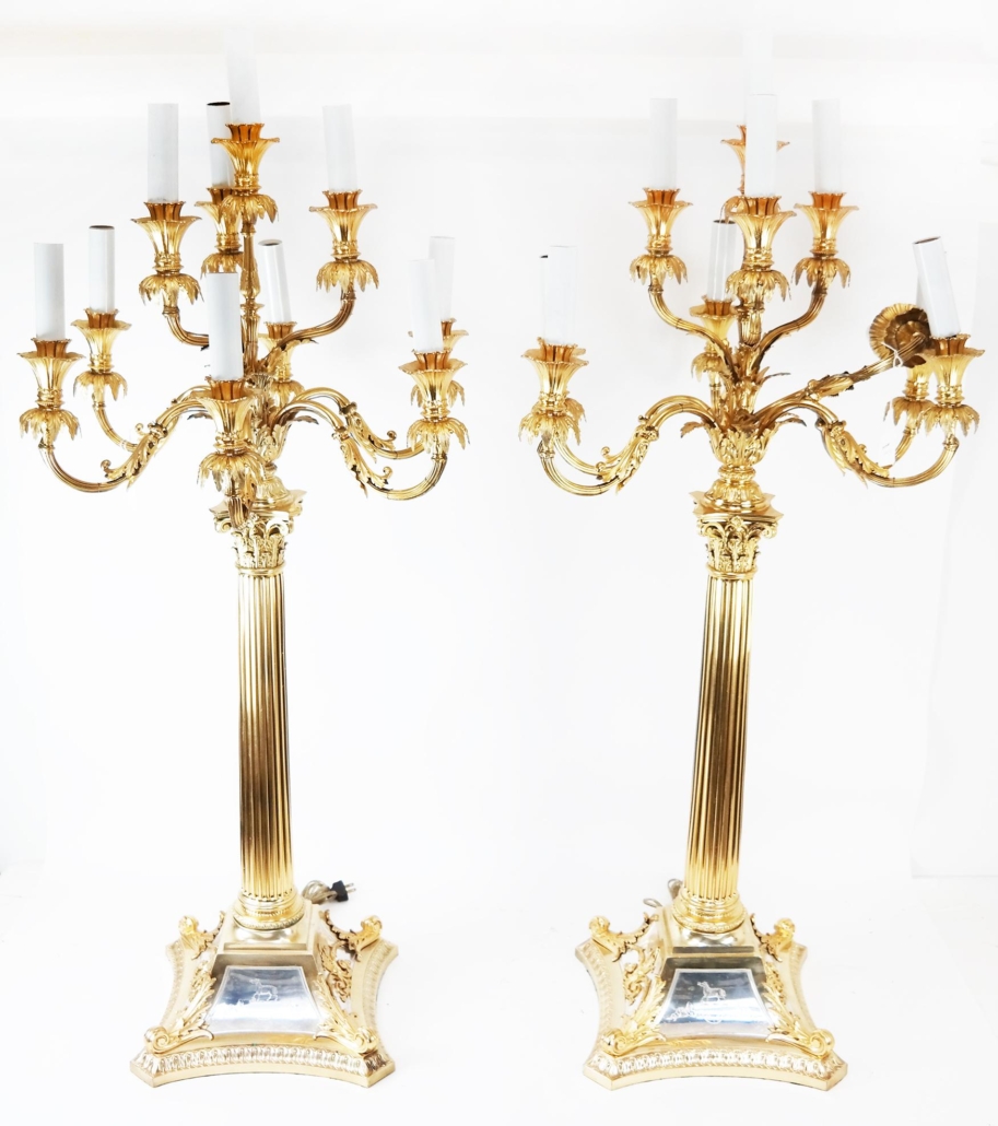 Pair of palatial gilt and silvered bronze candelabra, est. $3,000-$5,000
