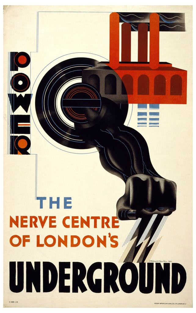 Poster, ‘Power, The Nerve Centre of London’s Underground,’ 1930, printed 1931; Designed by E. McKnight Kauffer (American, 1890–1954); Published by Transport for London (London, England); Printed by Vincent Brooks, Day & Son (London, England); Lithograph; 101.6 by 61.4 cm (40 by 24 3/16 in.); Cooper Hewitt, Smithsonian Design Museum, Gift of Mrs. E. McKnight Kauffer, 1963-39-45; Photo: Matt Flynn © Smithsonian Institution