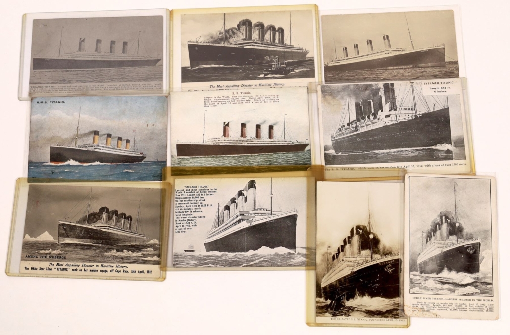 Group of ten Titanic-related postcards from circa 1912, est. $700-$1,500