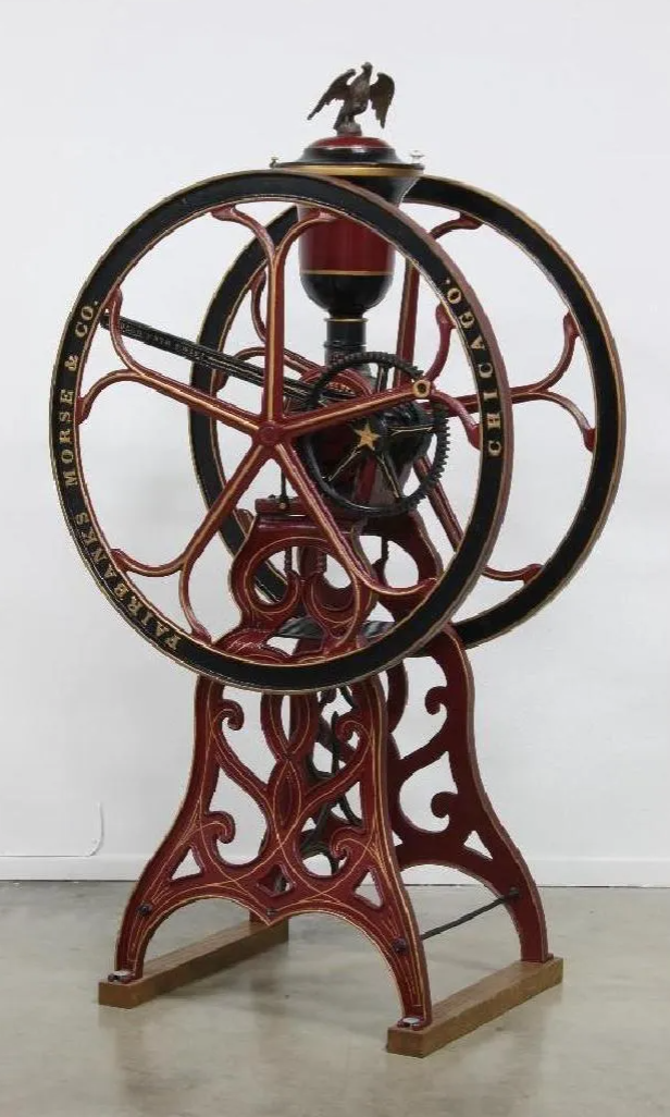 This 60in-tall floor model of a Fairbanks Morse and Company mercantile coffee grinder made $2,500 plus the buyer’s premium in September 2017 at Hughes Auctions. Image courtesy of Hughes Auctions and LiveAuctioneers.