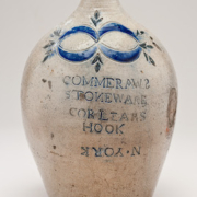 Thomas Commeraw, Jug, 1797- 1819, New York, NY. Stoneware, cobalt oxide. Impressed on front: "COMMERAW'S/STONEWARE/ CORLEARS/HOOK/N. YORK". New-York Historical Society, purchased from Elie Nadelman, 1937.820.
