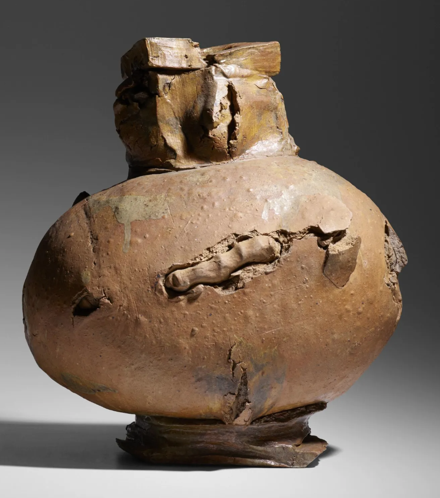 An untitled 1968 Peter Voulkos glazed and gouged gas-fired stoneware vessel brought $60,000 in June 2020 at Wright. Image courtesy of Wright and LiveAuctioneers.