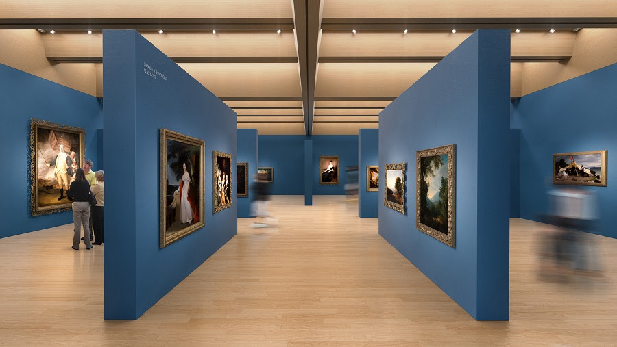 Interior rendering of a Pavilion Gallery of the Princeton University Art Museum, by Adjaye Associates. © Adjaye Associates