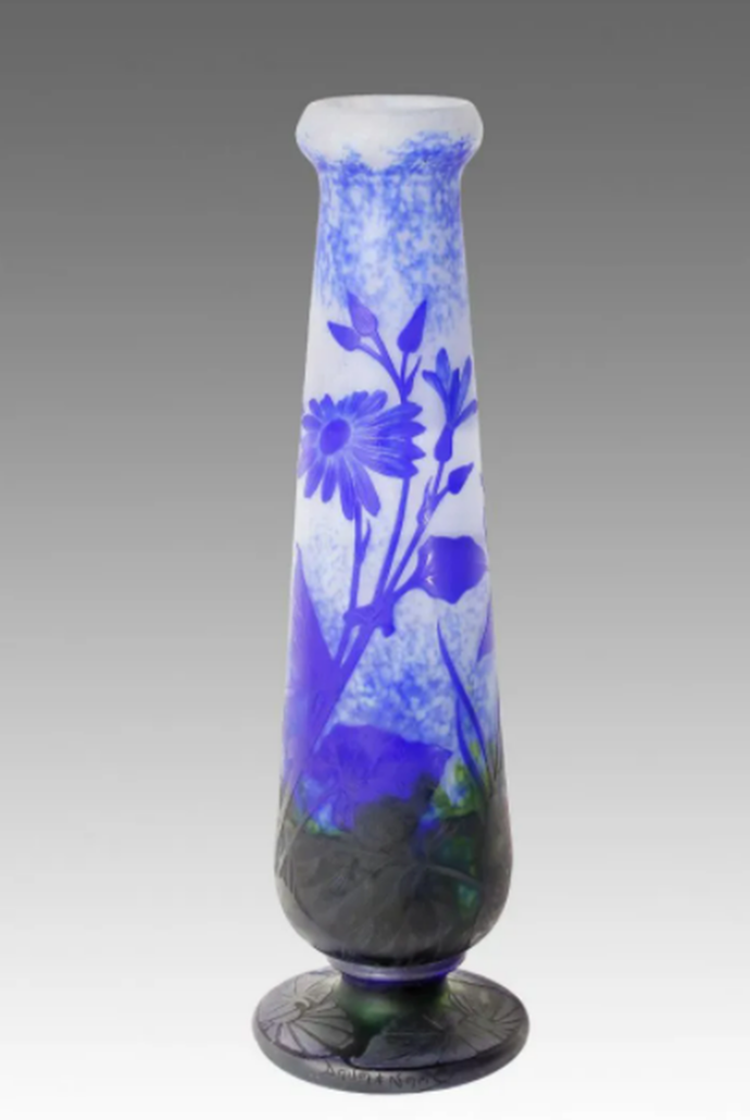 A circa-1910 Daum Nancy wheel-carved cameo glass vase realized $5,000 plus the buyer’s premium in October 2016. Image courtesy of A.B. Levy's Palm Beach and LiveAuctioneers