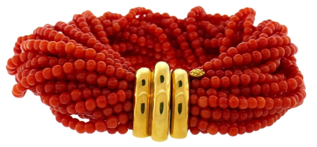 Verdura Mediterranean coral bead necklace with 18K yellow gold, est. $17,000-$20,000