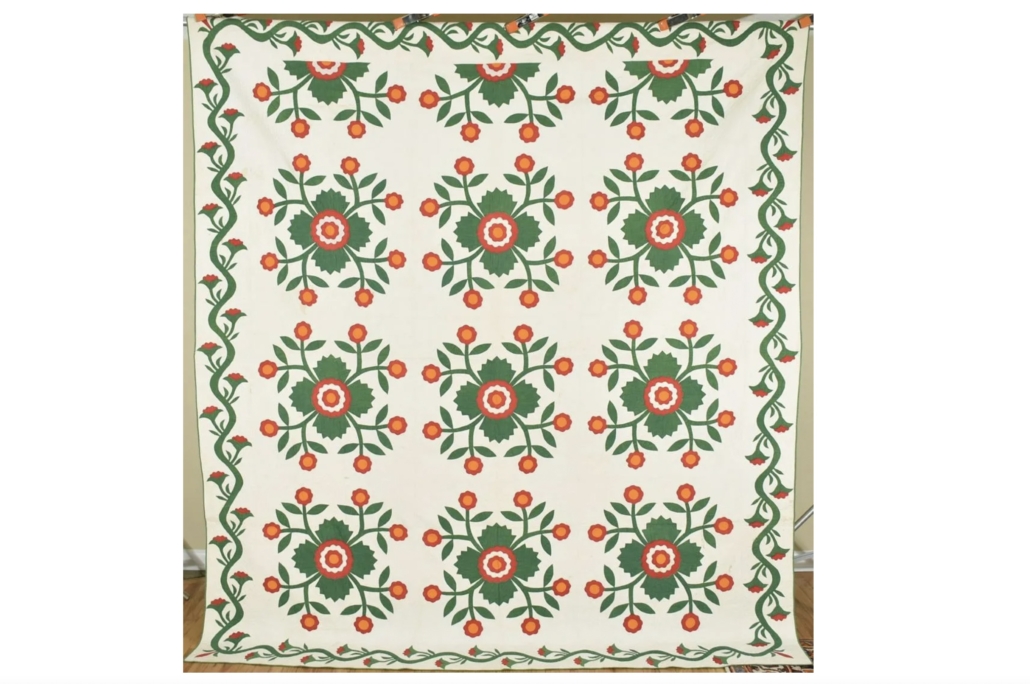  1850s whig rose quilt, est. $1,500-$2,000