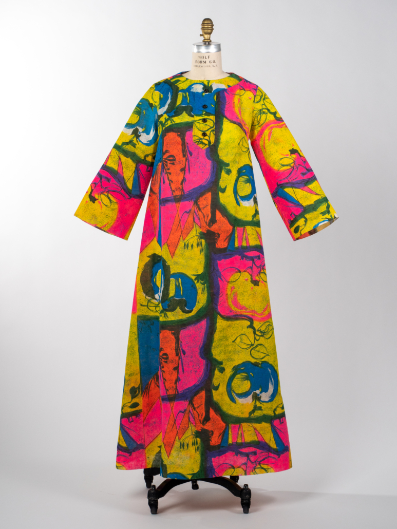 Candy Wrappers, caftan, 1960s. Printed rayon. Collection of Phoenix Art Museum, promised gift of Kelly Ellman. Image © Phoenix Art Museum. 