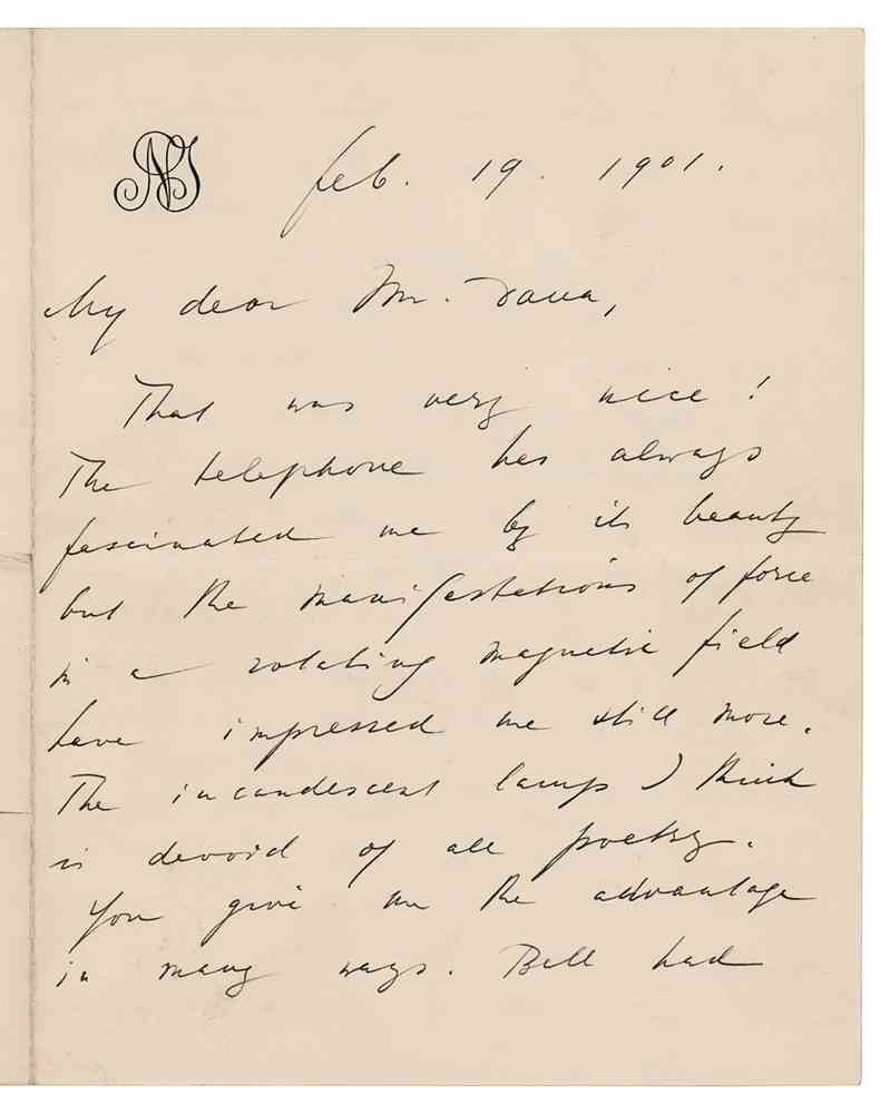 First page of an intriguing 1901 four-page handwritten letter from Nikola Tesla, $341,295