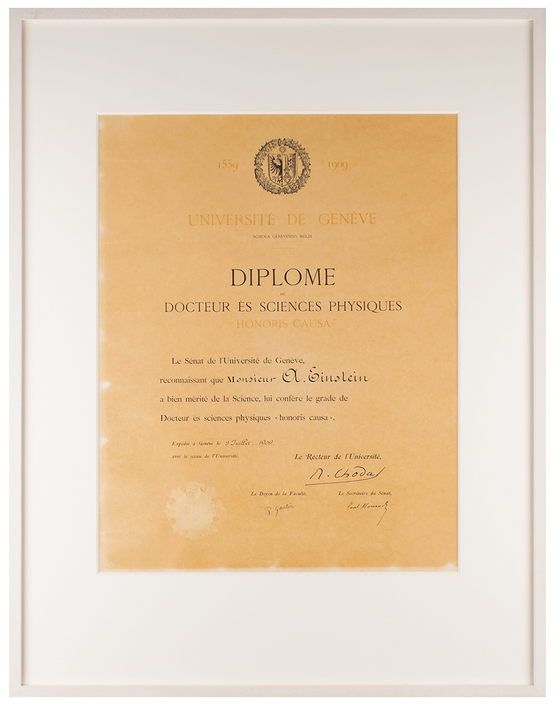 The first honorary diploma awarded to Albert Einstein, est. $40,000-$50,000