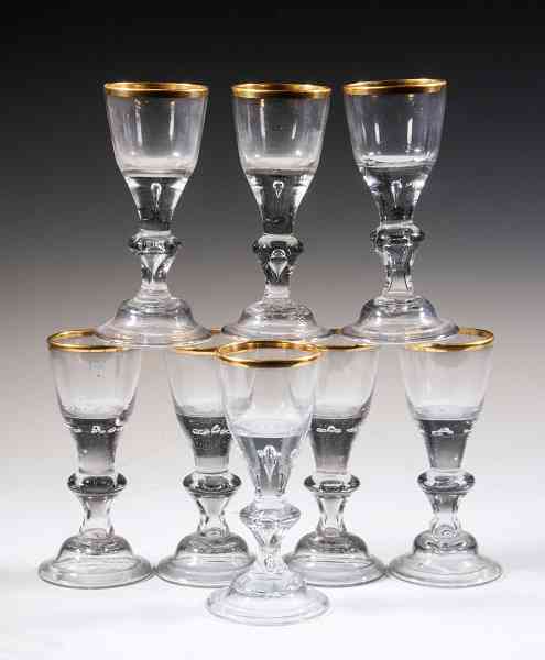 Set of eight circa-1750 German Hessen blown glass baluster goblets, est. $1,500-$2,500