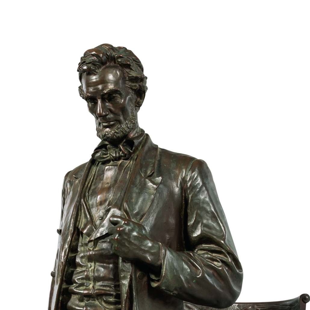 Detail of the Augustus Saint-Gaudens bronze ‘Abraham Lincoln: The Man (Standing Lincoln),’ est. $700,000-$900,000. Image courtesy of Skinner