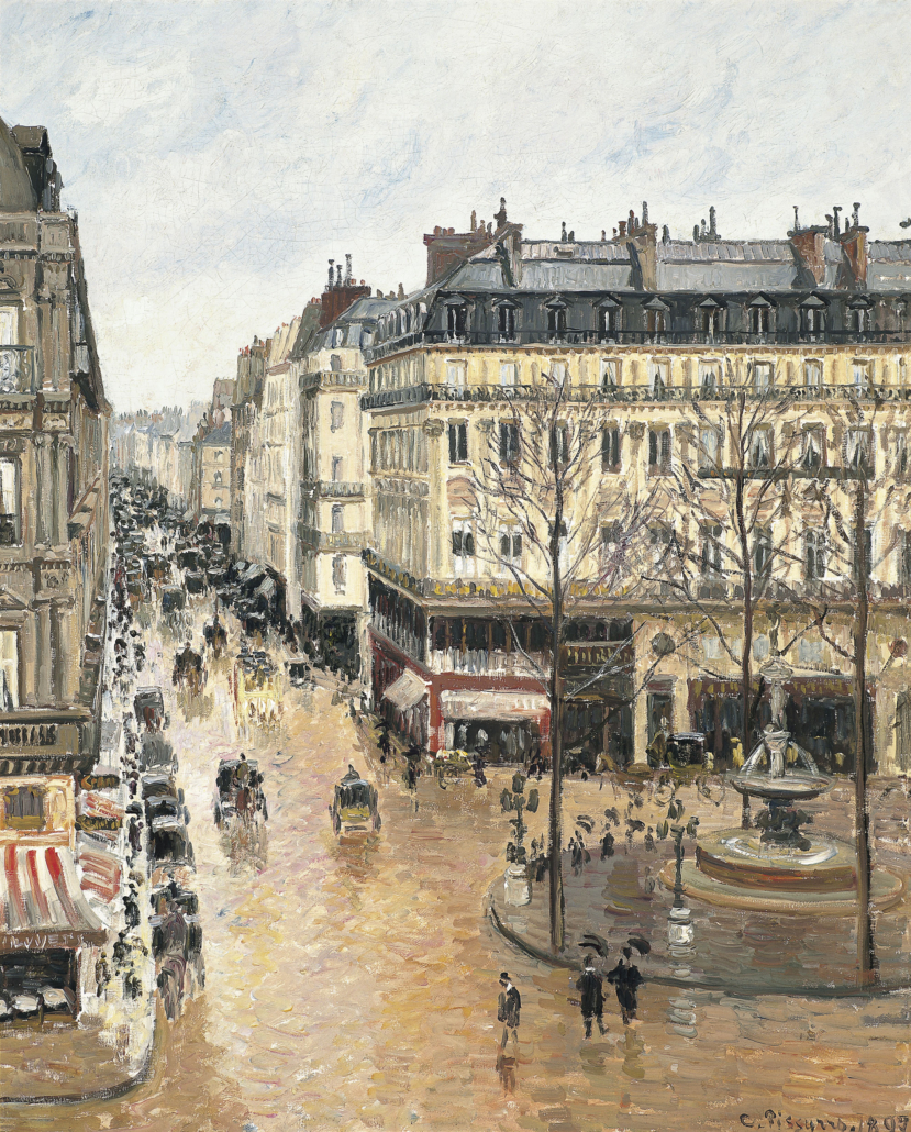 Camille Pissarro’s 1897 work, ‘Rue Saint-Honore, dans l’apres-midi (Rue Saint-Honore in the Afternoon, Effect of Rain),’ is the subject of a case recently heard in the Supreme Court of the United States. Image courtesy of Wikimedia Commons. The work is in the public domain in the United States because it was published or registered with the U.S. Copyright Office before January 1, 1927